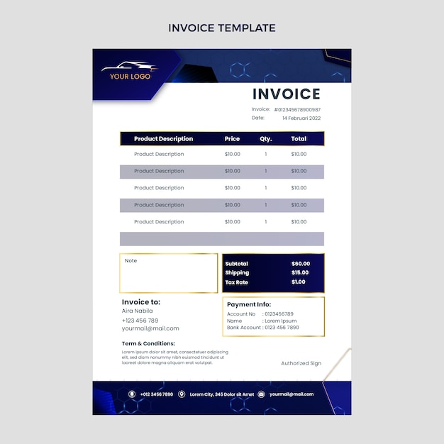 Free vector gradient driving school invoice template