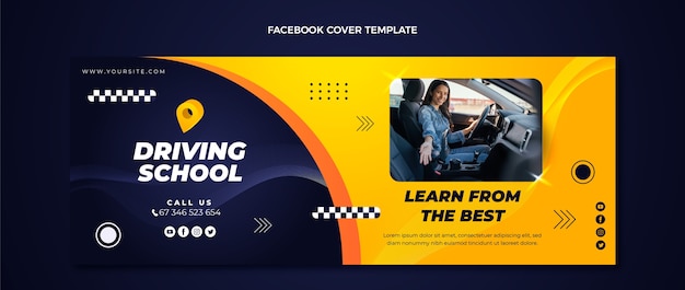 Free vector gradient driving school social media cover template