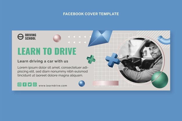 Free vector gradient driving school social media cover template