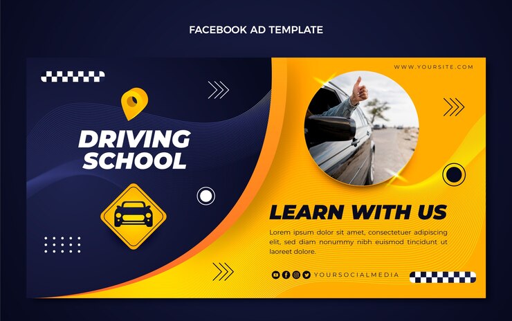 Free Vector gradient driving school social media promo template
