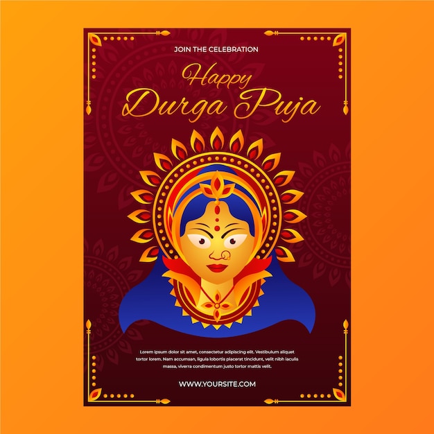 Free vector gradient durga puja vertical poster template