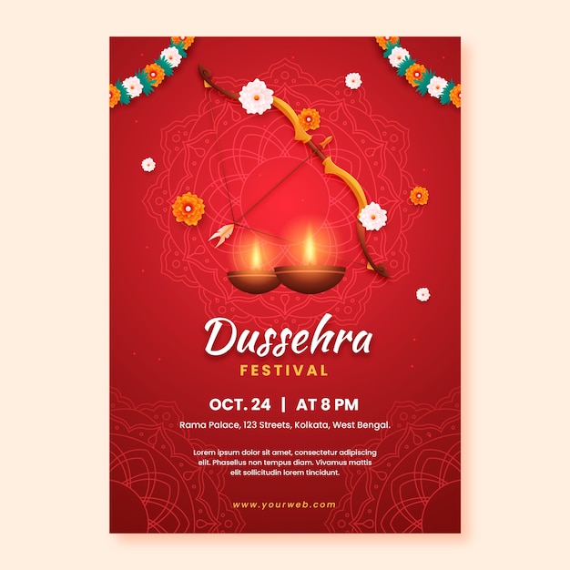 Free vector gradient dussehra vertical poster template