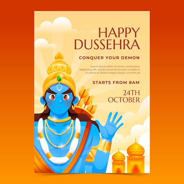 Free vector gradient dussehra vertical poster template