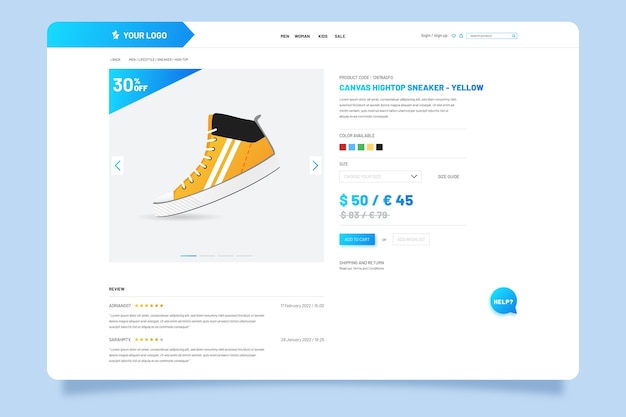 Vettore gratuito modello di sito web di e-commerce a gradiente