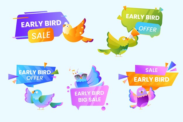 Free vector gradient early bird badges design