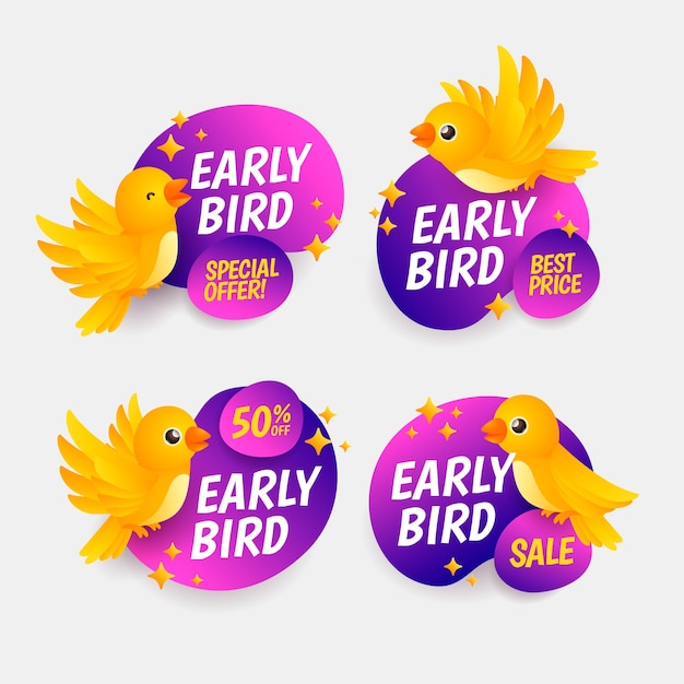 Free vector gradient early bird label set