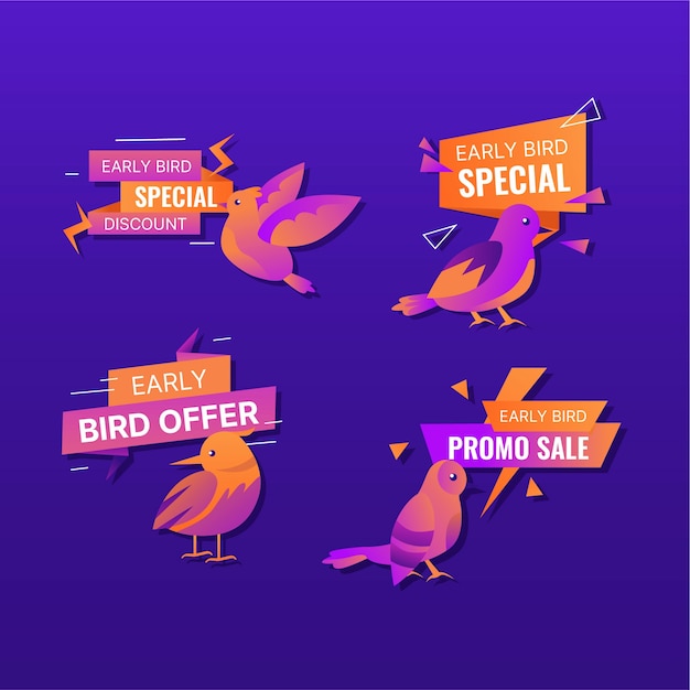 Free vector gradient  early bird labels design