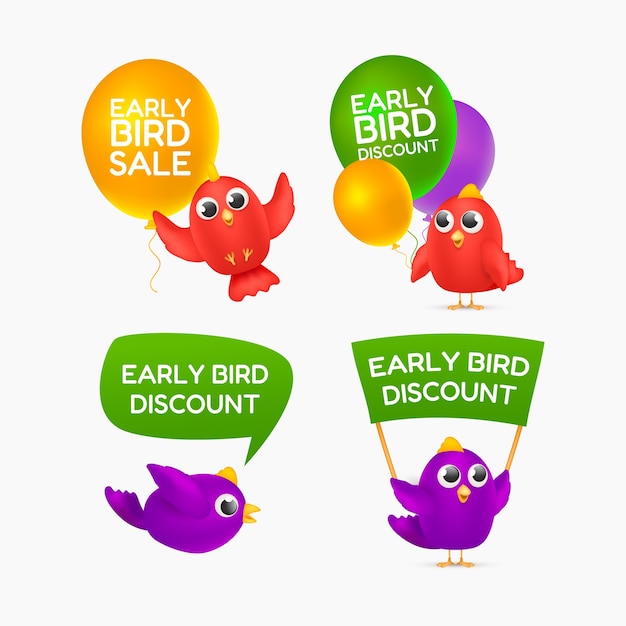 Free vector gradient  early bird labels design