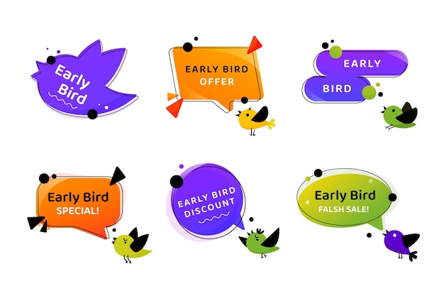Бесплатное векторное изображение Градиентный дизайн этикеток для ранних пташек