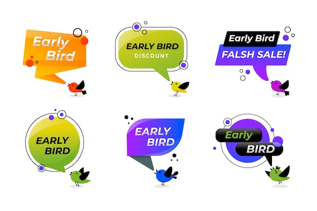 Free vector gradient  early bird labels design