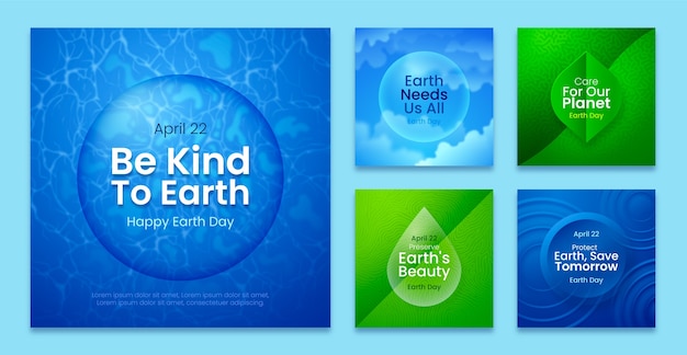 Free vector gradient earth day instagram posts collection