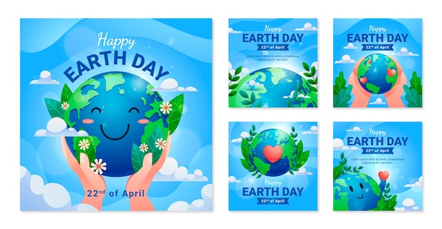 Gradient earth day instagram posts collection