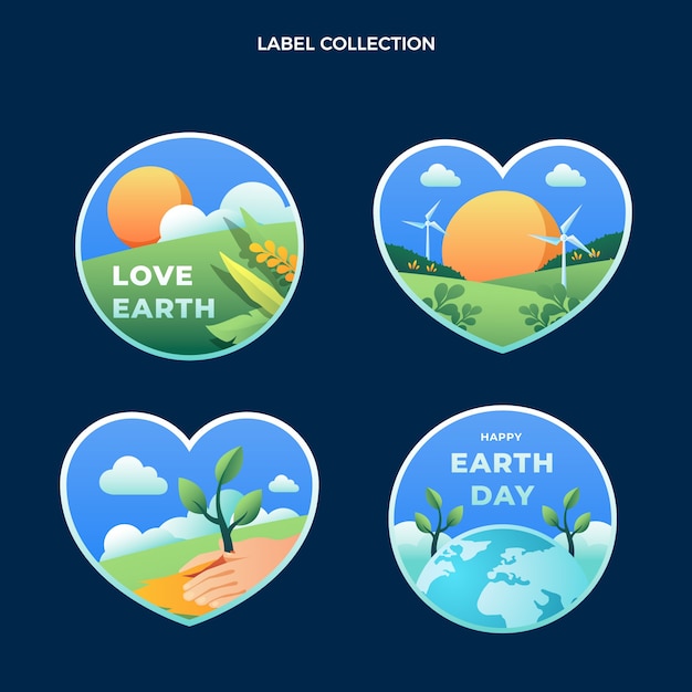 Free vector gradient earth day labels collection