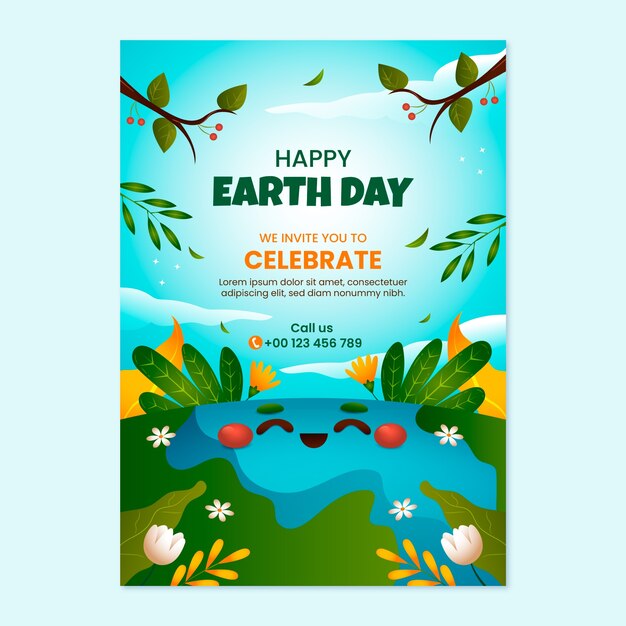 Gradient earth day vertical poster template
