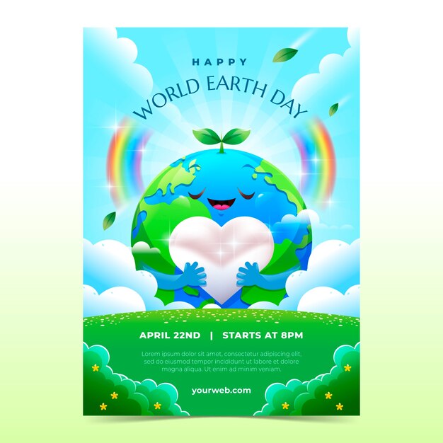 Gradient earth day vertical poster template