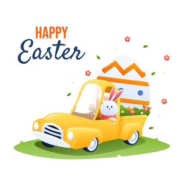 Gradient easter car illustration