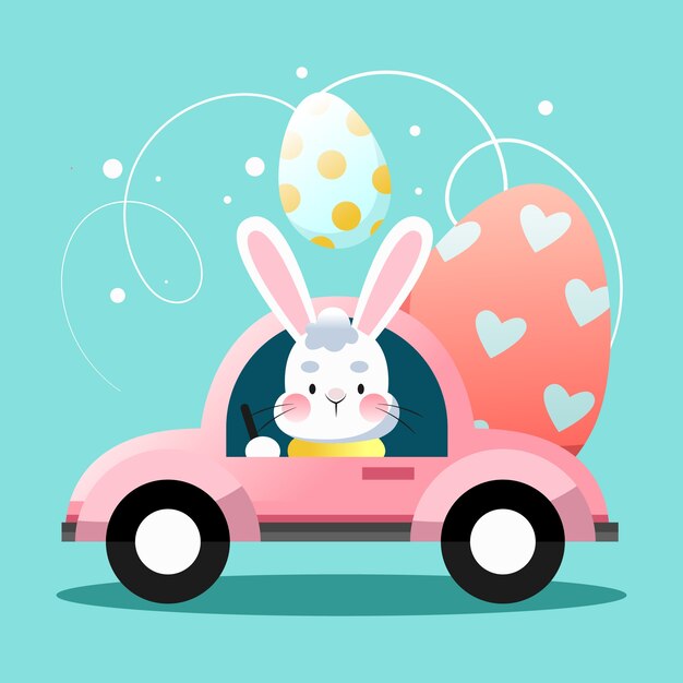 Gradient easter car illustration