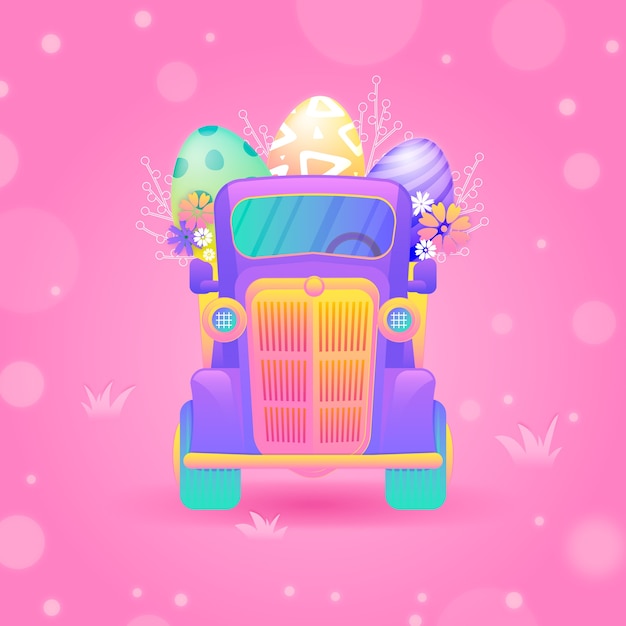 Gradient easter car illustration