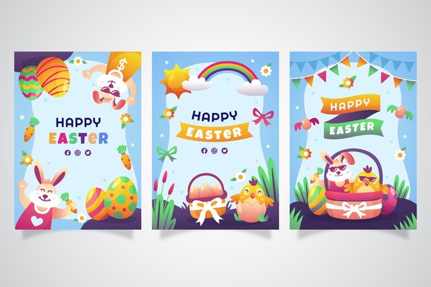 Free vector gradient easter celebration greeting cards collection