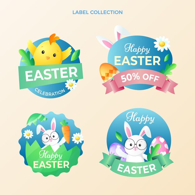 Free vector gradient easter labels collection