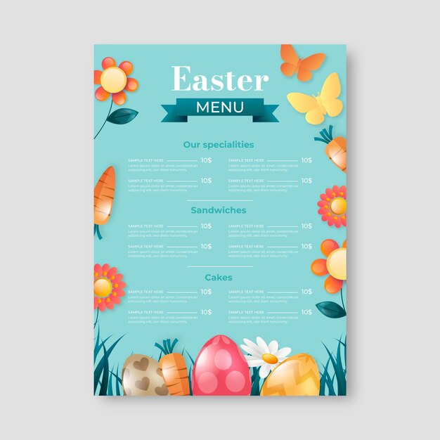 Free vector gradient easter menu template