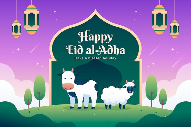 양과 소와 그라데이션 eid al-adha 배경