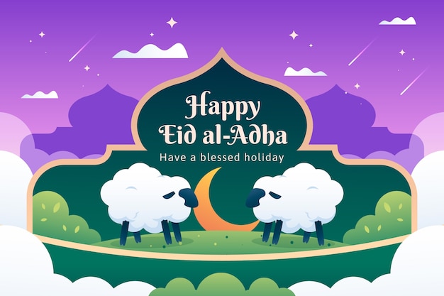 Free vector gradient eid al-adha background with sheep