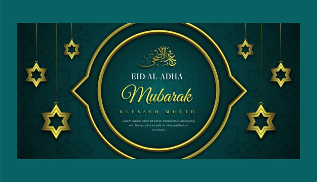 Vettore gratuito modello di banner orizzontale sfumato eid al-adha con stelle