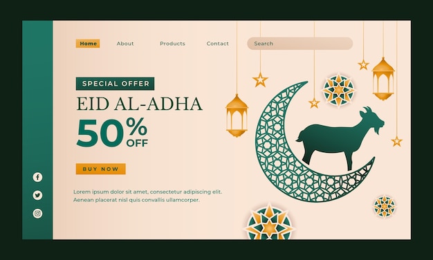 Free vector gradient eid al-adha landing page template