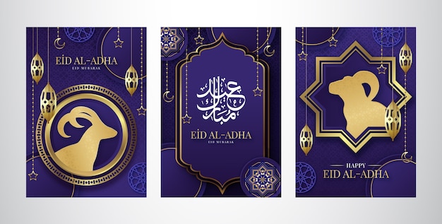 Collezione di carte sfumate eid al-adha mubarak