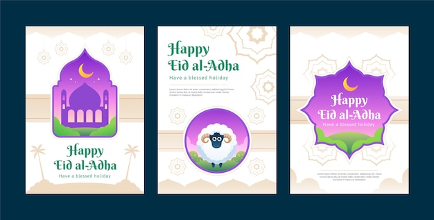 Collezione di carte sfumate eid al-adha mubarak