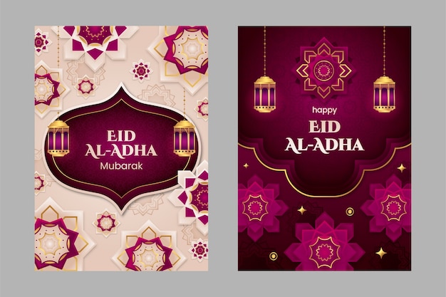 Free vector gradient eid al-adha mubarak greeting cards collection