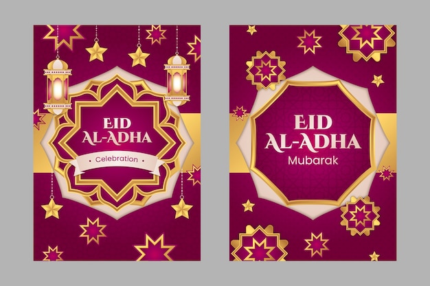 Free vector gradient eid al-adha mubarak greeting cards collection