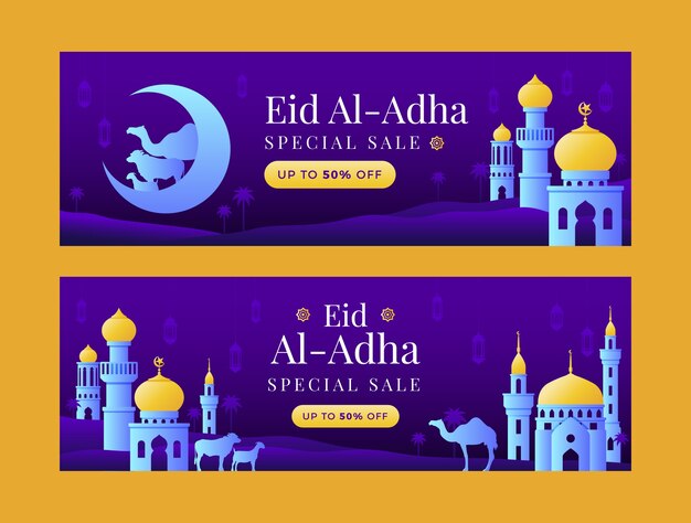 Gradient eid al-adha sale banners
