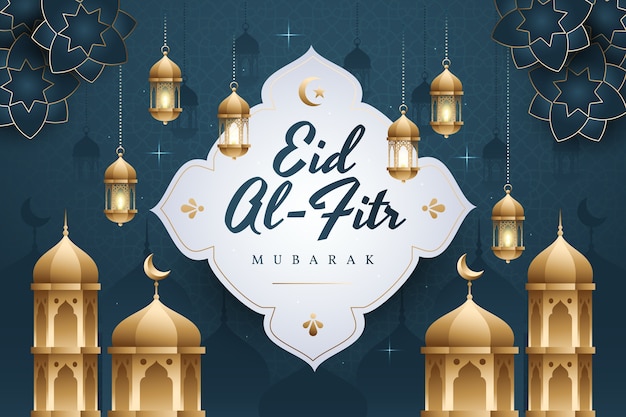 무료 벡터 그라데이션 eid al-fitr 배경