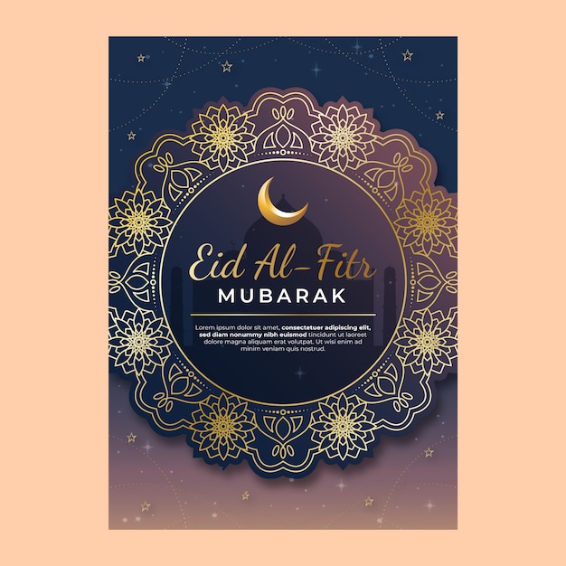 무료 벡터 그라데이션 eid al-fitr 인사말 카드 서식 파일