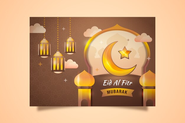 Gradient eid al-fitr greeting card template