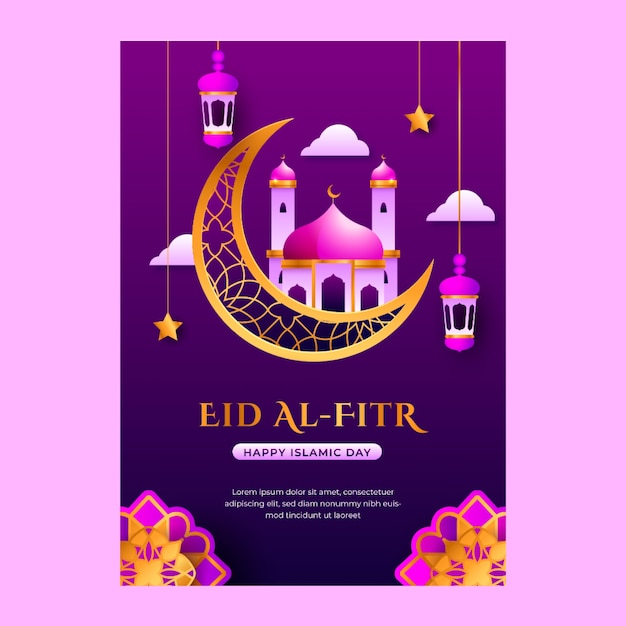 무료 벡터 그라데이션 eid al-fitr 인사말 카드 서식 파일