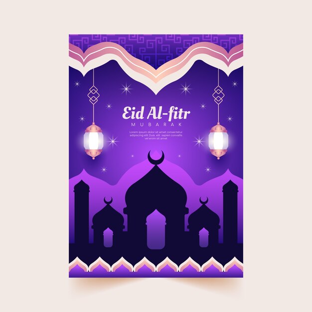 Gradient eid al-fitr greeting card template