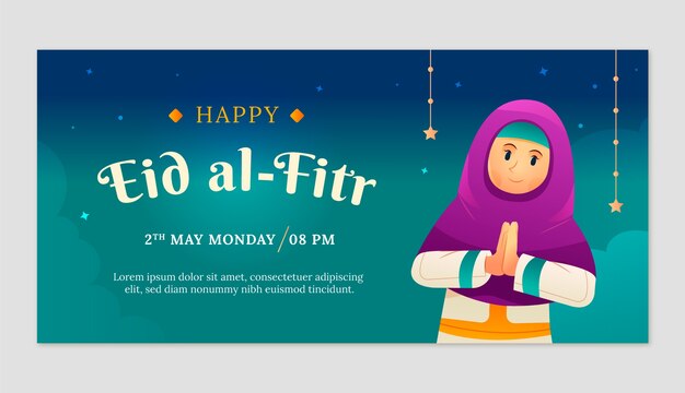 그라데이션 eid al-fitr 가로 배너 템플릿