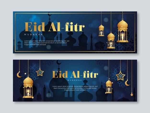 그라디언트 eid al-fitr 가로 배너 팩