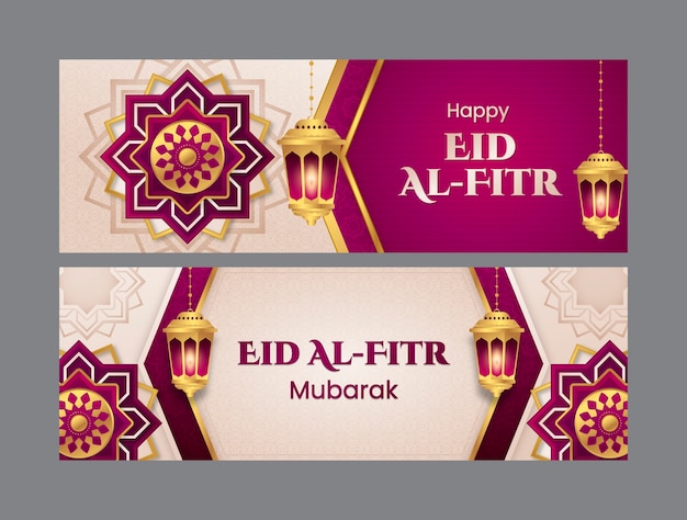 Free vector gradient eid al-fitr horizontal banners pack