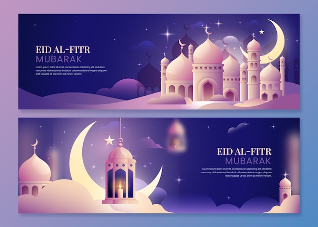 Free vector gradient eid al-fitr horizontal banners pack