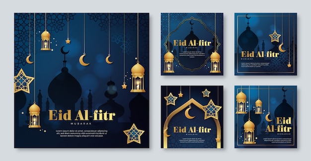 Free vector gradient eid al-fitr instagram posts collection