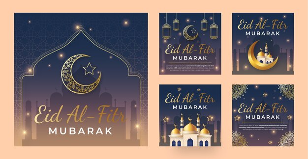 Gradient eid al-fitr instagram posts collection