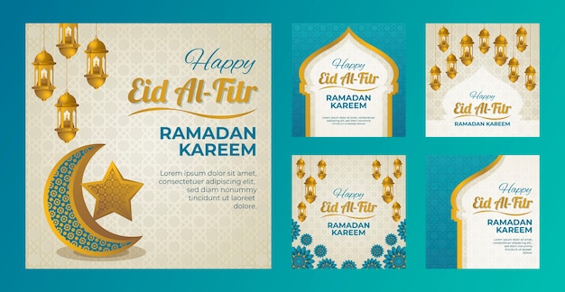 Free vector gradient eid al-fitr instagram posts collection