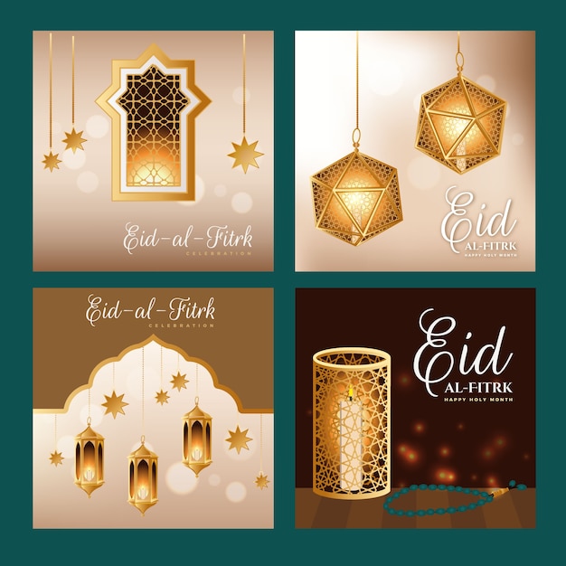 Free vector gradient eid al-fitr instagram posts collection