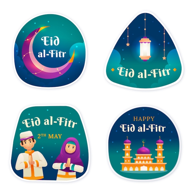 Gradient eid al-fitr labels collection