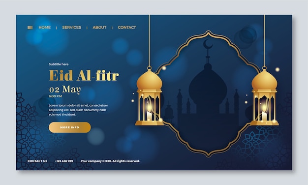 Gradient eid al-fitr landing page template