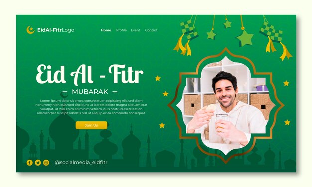 Gradient eid al-fitr landing page template